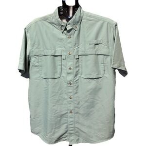 LL Bean Shirt Mens M Green Teal Tropicwear Fishing Hiking Vented Button 210253